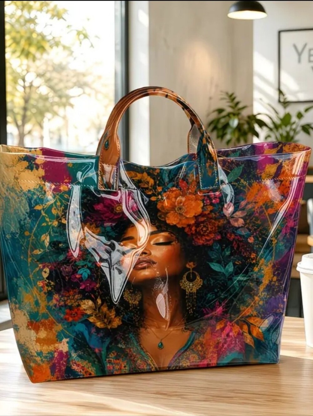 Beautiful Luxurious Classy Lady Large Women Oil Floral Painting Tote Bag